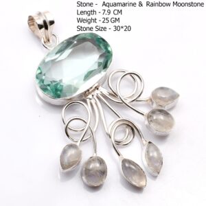 Genuine Blue Topaz Black Onyx Citrine Peridot Jasper Turquoise Garnet Pendant